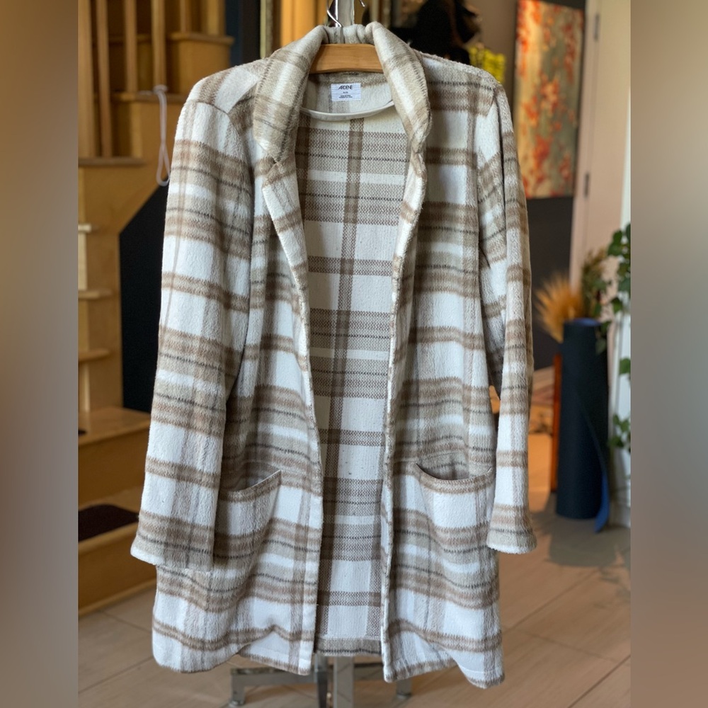 Ardene Beige and Brown Plaid Cardigan Coat
